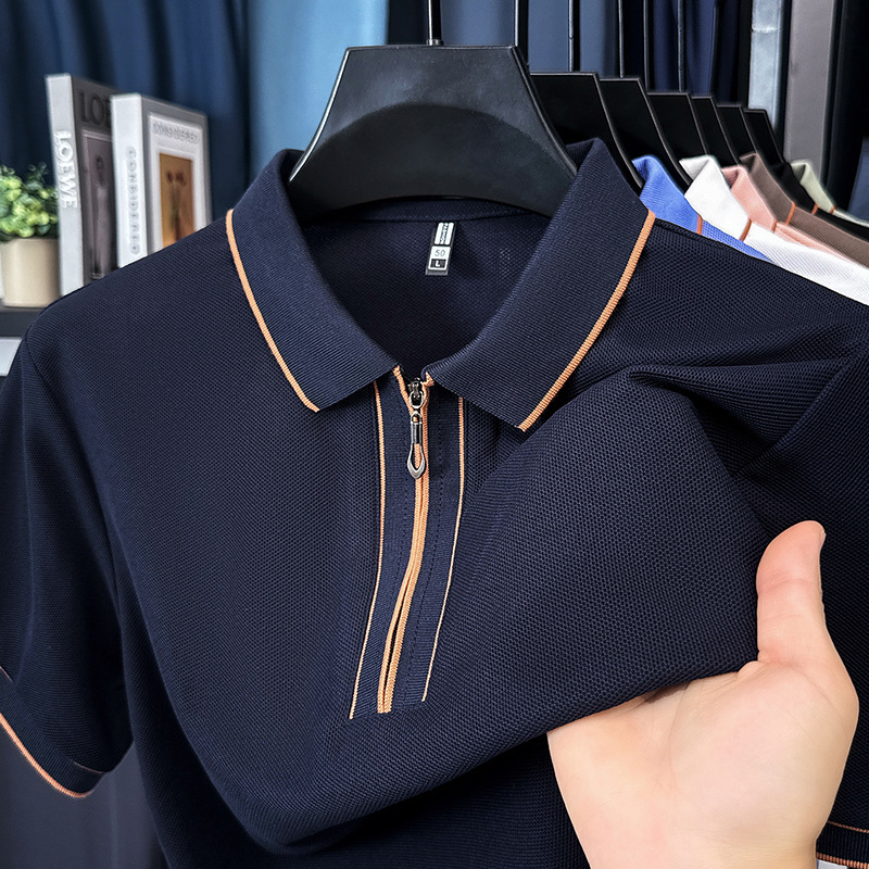 Men's half-zipper short-sleeved T-shirt 2025 Summer New men's business casual simple Breathable cool T-shirt for young people Specification image