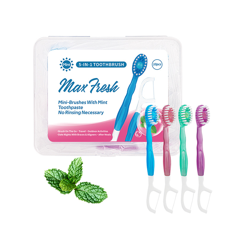 Mini disposable burst bead toothbrush, multi-functional dental floss, freshen breath, clean mouth, portable travel toothbrush Application Scenario
