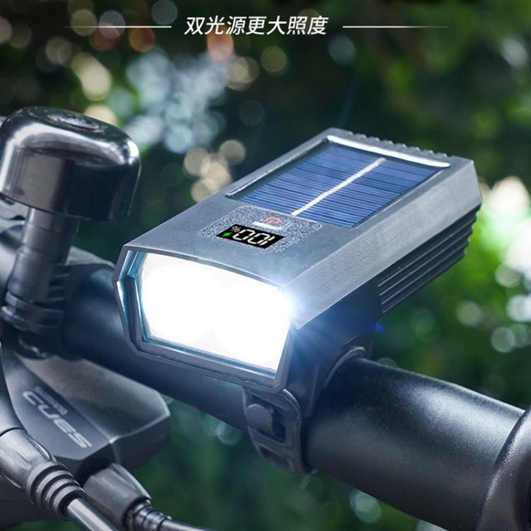 Yc-2808 USB rechargeable bicycle headlight Digital display solar headlight Bicycle headlight Cycling flashlight light Item Picture