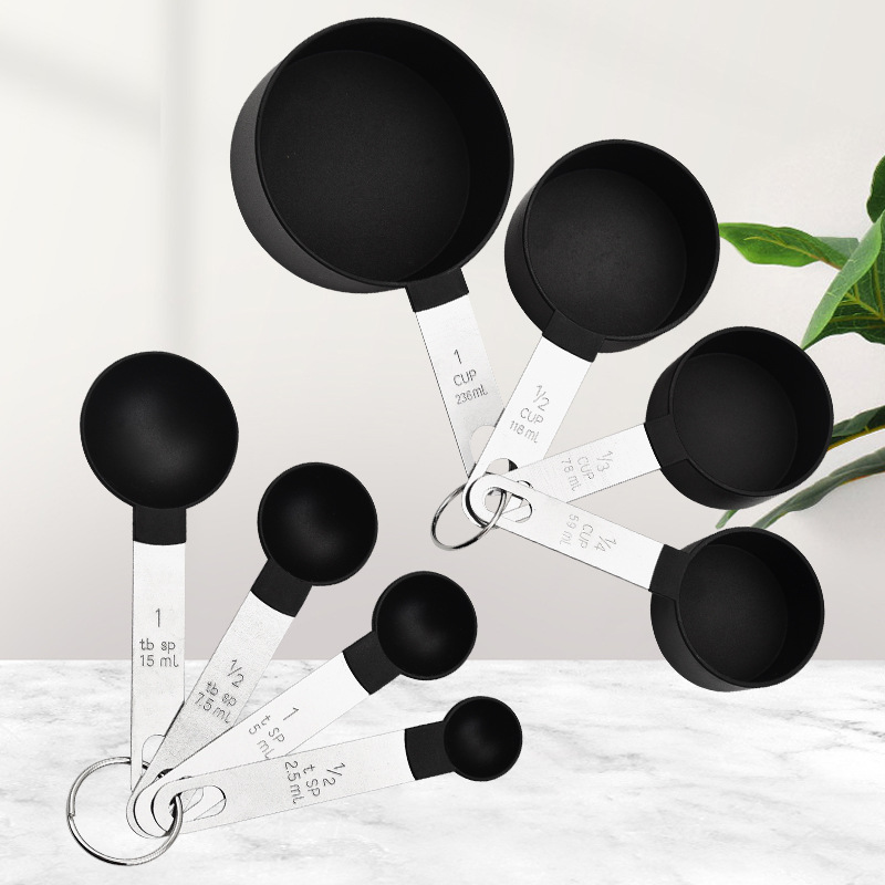 Measuring spoon, measuring cup, plastic measuring spoon, stainless steel handle with scale, kitchen baking tool 8-piece set, multi-functional