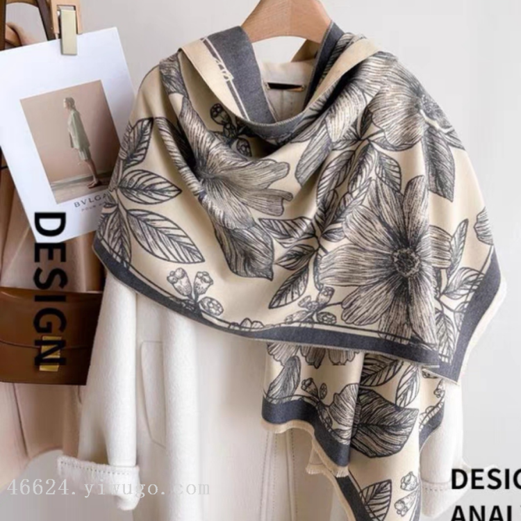 Wholesale of new high-speed jacquard large flower cross-border scarves, e-commerce live streaming supply chain details Picture