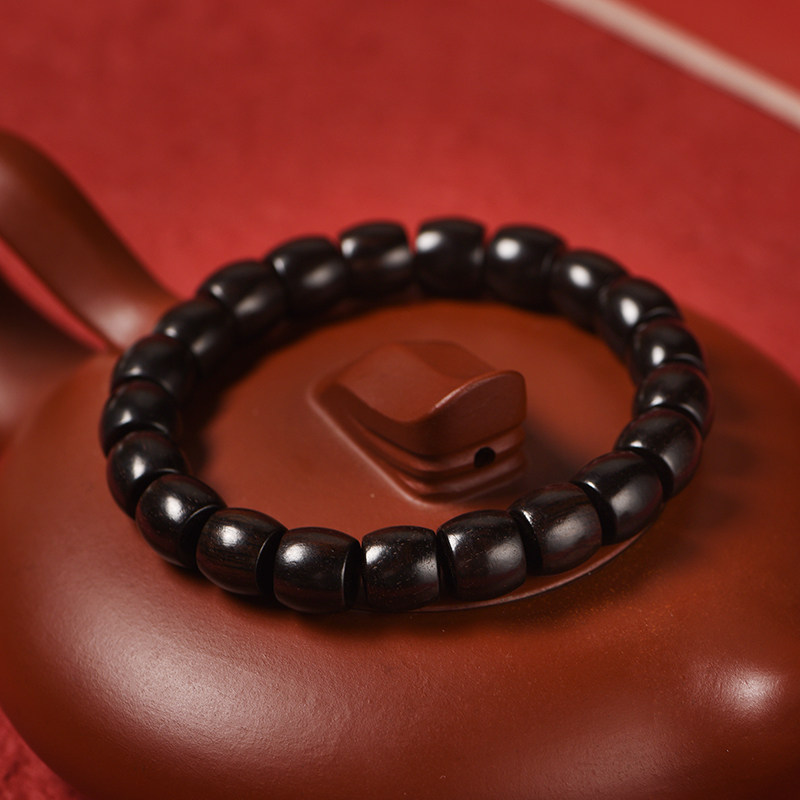 Green sandalwood straight-cut beads, bucket beads, old-style bracelet, Buddhist prayer beads, cultural play, men's and women's single-loop bracelet details Picture