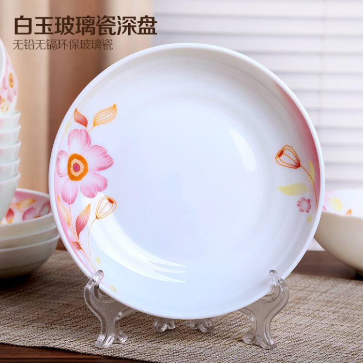 OPAL GLASSWARE Deep Plate Home stir-fry Plate, White jade glass heat-resistant plate and vegetable plate Application Scenario
