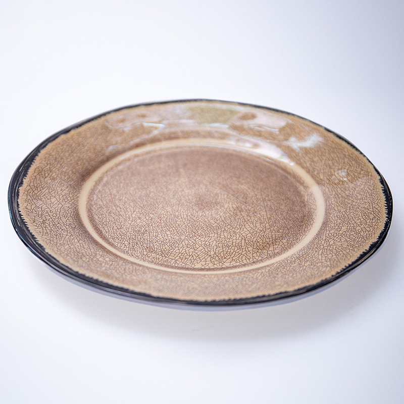 Cross-border melamine plate, solid black edge imitation porcelain plate, hotel supplies, pure white plate, household restaurant plate, barbecue skewer plate