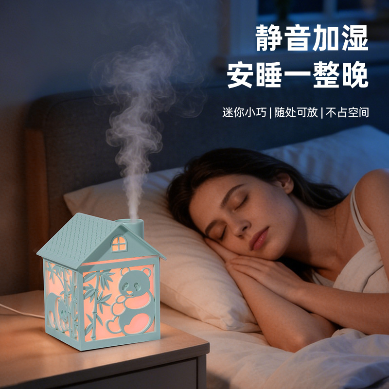 木屋加湿器创意新款七彩氛围灯大雾量家用办公桌面增湿香薰加湿器 details Picture