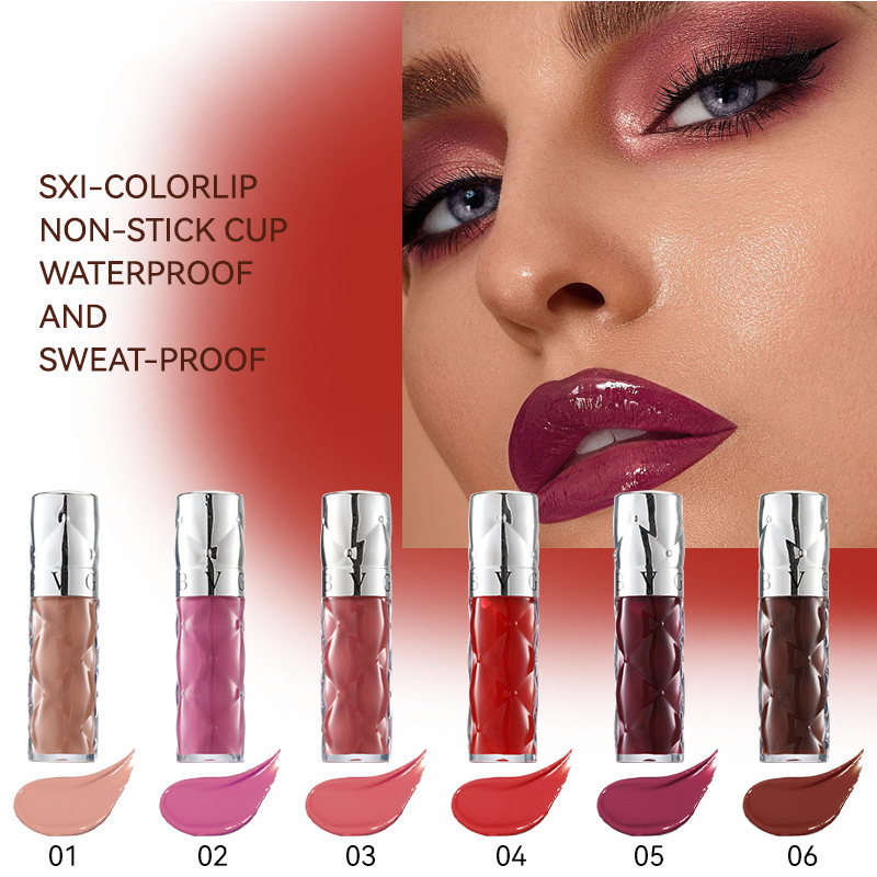 High-gloss non-stick lip gloss, waterproof, long-lasting moisturizing liquid lipstick, fashionable lip gloss with label pattern