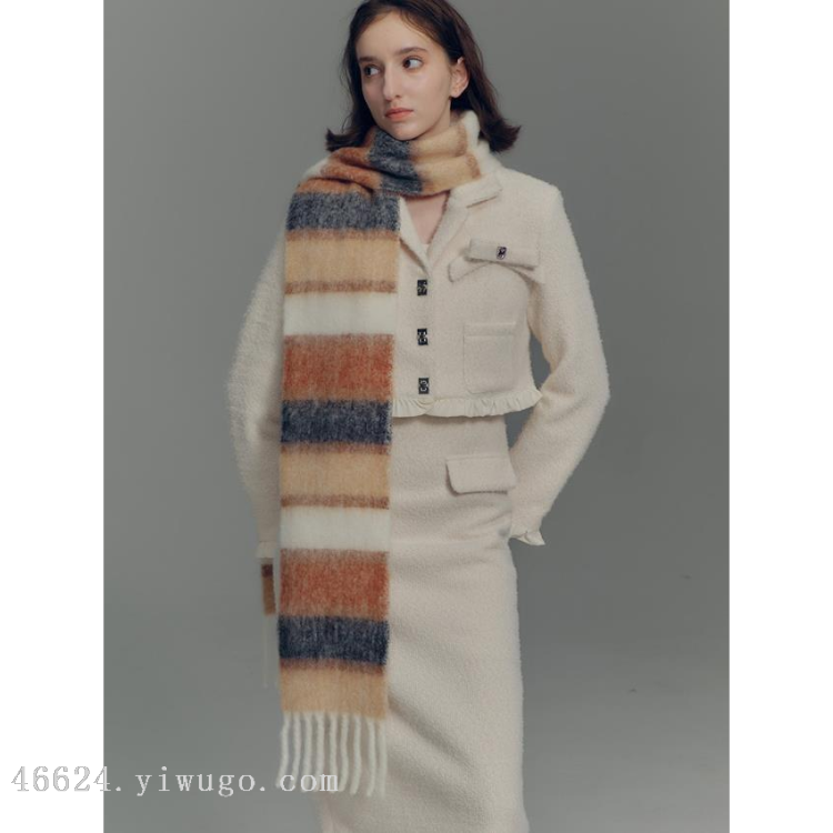 Cross-border scarf wholesale e-commerce live streaming supply chain, wool series, single-color horizontal striped wool scarves