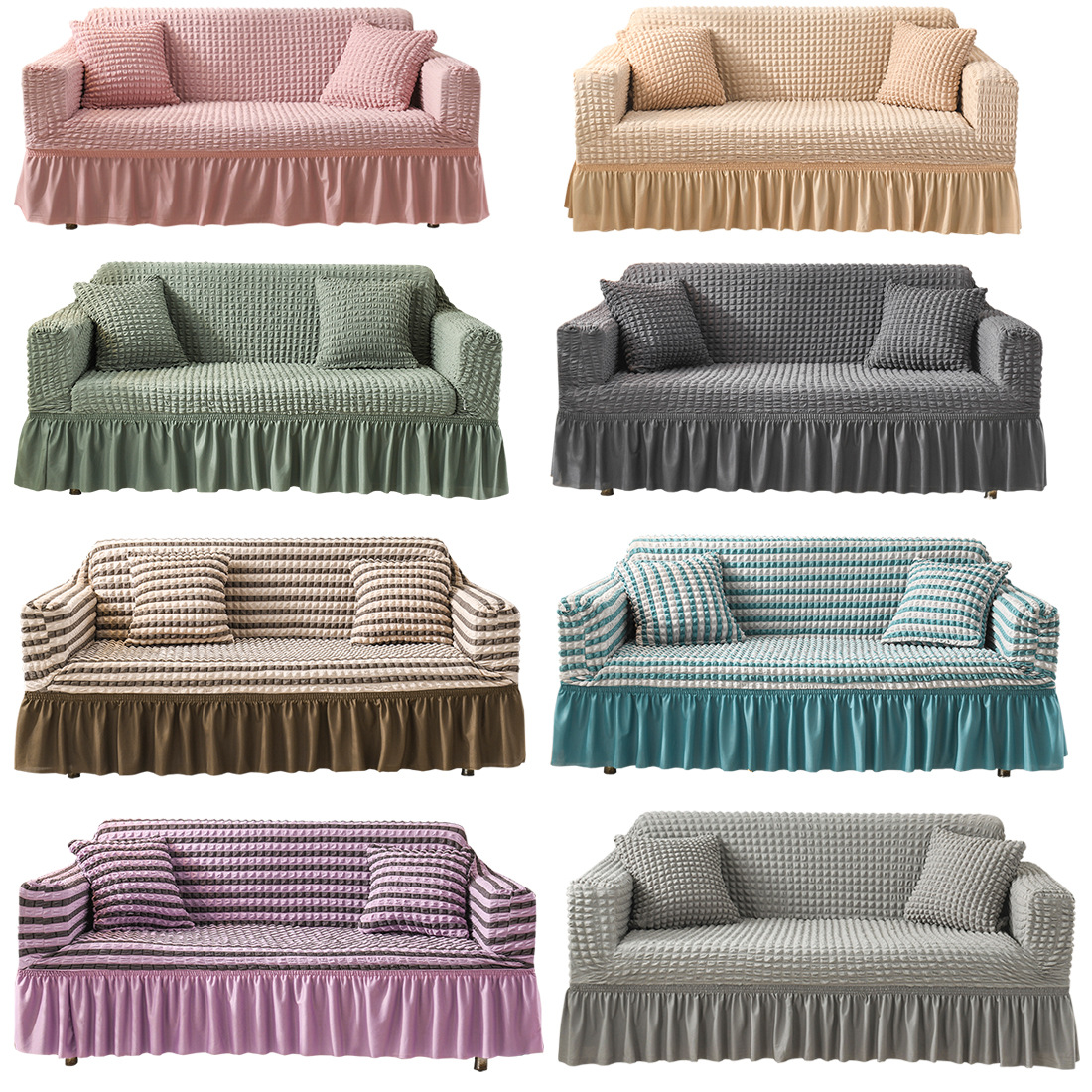 【 Elsie 】 All-inclusive cross-border export sofa cover, anti-slip bubble gauze skirt sofa cover, suitable for all seasons Item Picture