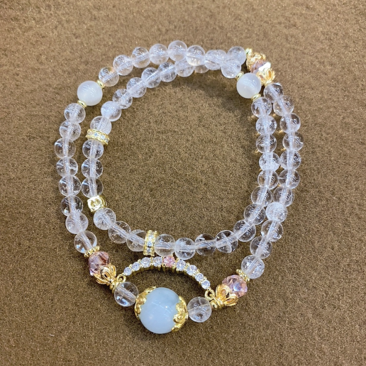 A new original natural yellow crystal double-ring aquamarine bracelet for women, paired with a yellow crystal nine-tailed fox and fox bracelet