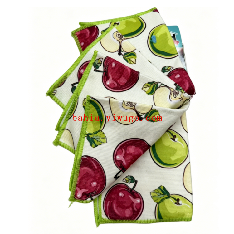Apple print kitchen cloth, water-absorbing and non-shedding microfiber cleaning cloth, household dishwashing cloth, tablecloth 5P Application Scenario