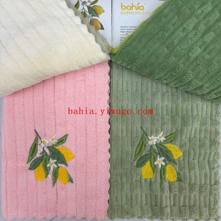 3条卡纸装30*30cm抹布 绣花柠檬厨房清洁巾 家用去污抹布 Bahia细节图