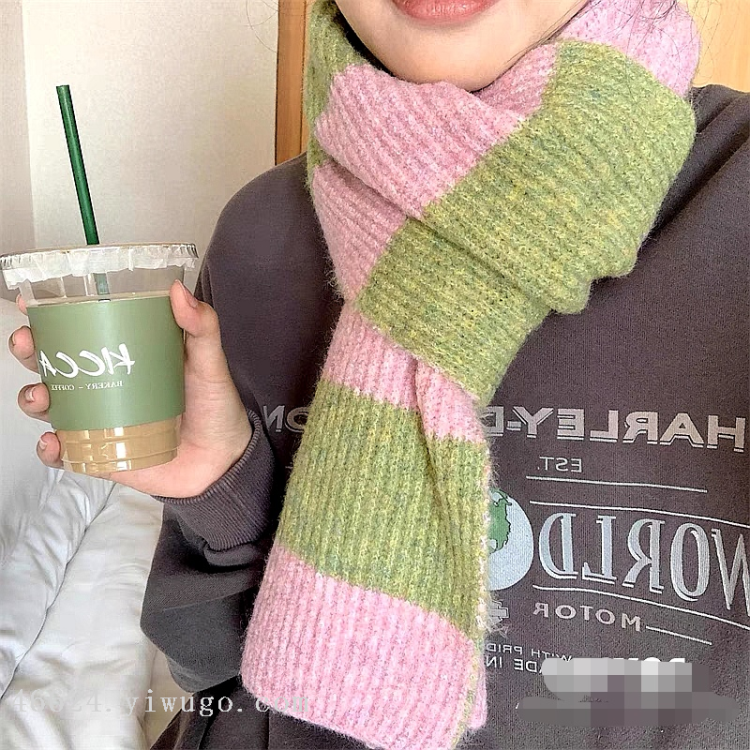 Cross-border scarf wholesale e-commerce live streaming supply chain supply dopamine glutinous rice fleece wool horizontal stripes