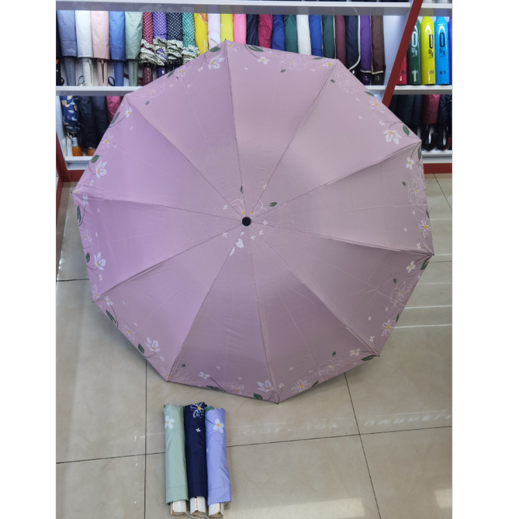 New three-fold black vinyl all-weather sun umbrella, ladies' small flower umbrella, sun protection and UV protection gift umbrella Application Scenario