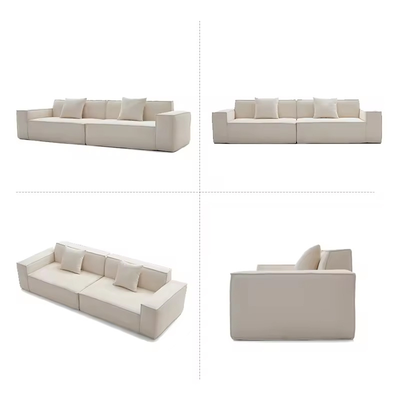 Vacuum-compressed rolled tofu block sofa, Italian-style living room small apartment straight row fabric sofa, cotton and linen fabric sofa Specification image