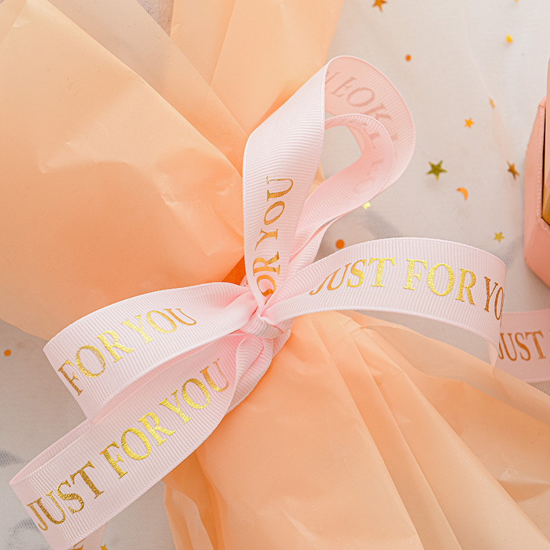 2.5 rosca de estampado en caliente en inglés con flores pastel ramo regalo caja de regalo embalaje de cinta cinta dulce satén Specification image