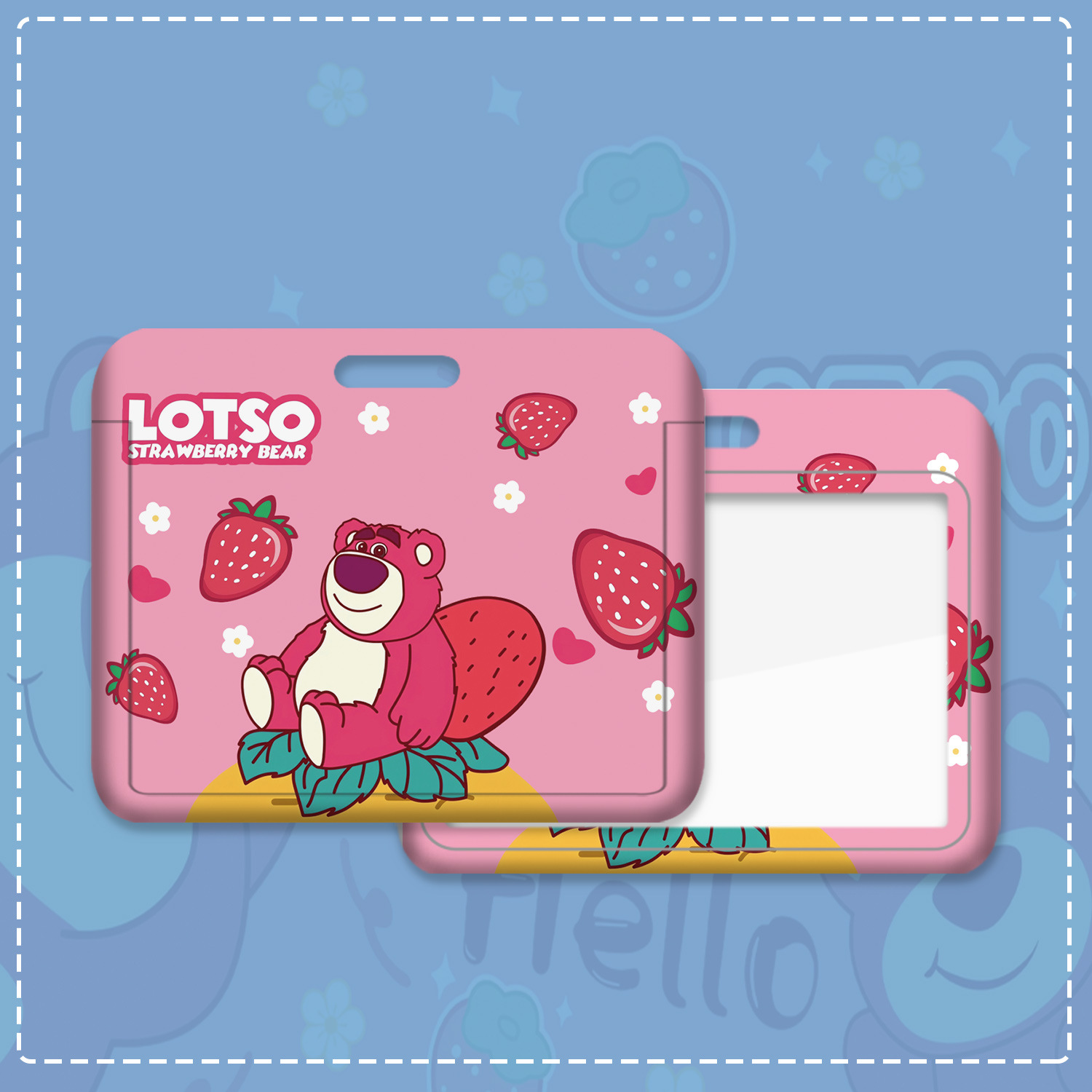 Cute horizontal strawberry bear, telescopic easy-pull buckle, long hanging rope, student bus, subway access control, work ID card, meal card holder Item Picture