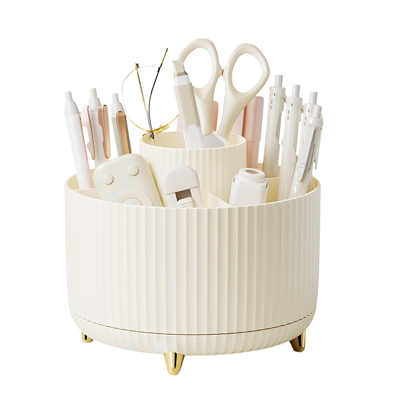 High-end cosmetic storage box, desktop eyeliner pen compartments, 360-degree rotating pen holder, lipstick storage