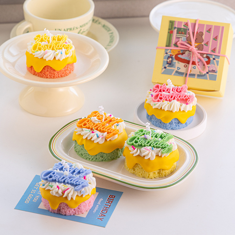 Soy wax dessert cake scented candle gift box, birthday cute smokeless handcrafted scented candle details Picture