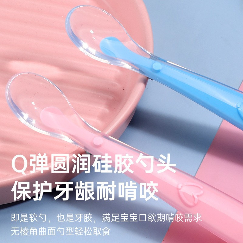 English card-mounted baby silicone spoon, soft-tipped soup spoon, baby training spoon, children's tableware, cartoon silicone spoon Specification image