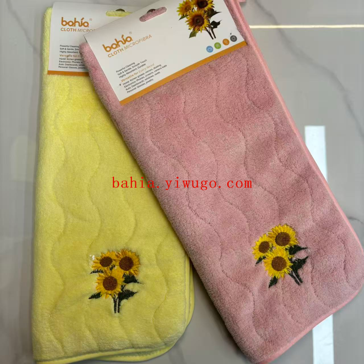 35*75cm striped cleaning towel, embroidered sunflower towel, tea room absorbent cleaning tea towel bahia details Picture