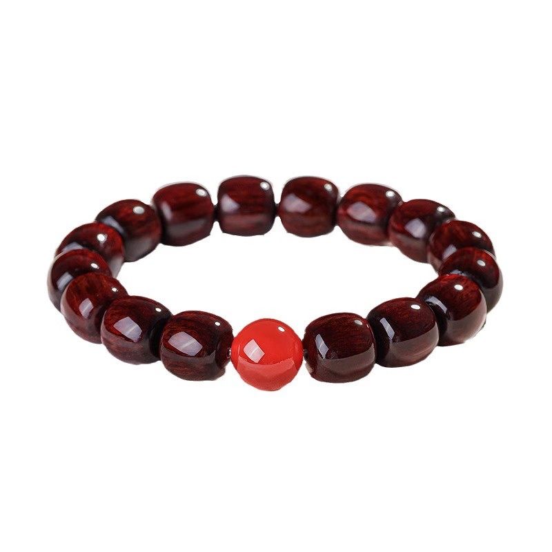 天然小叶紫檀木质老型珠手串蜜蜡玉石顶珠男女情侣款国潮佛珠手链详情图4