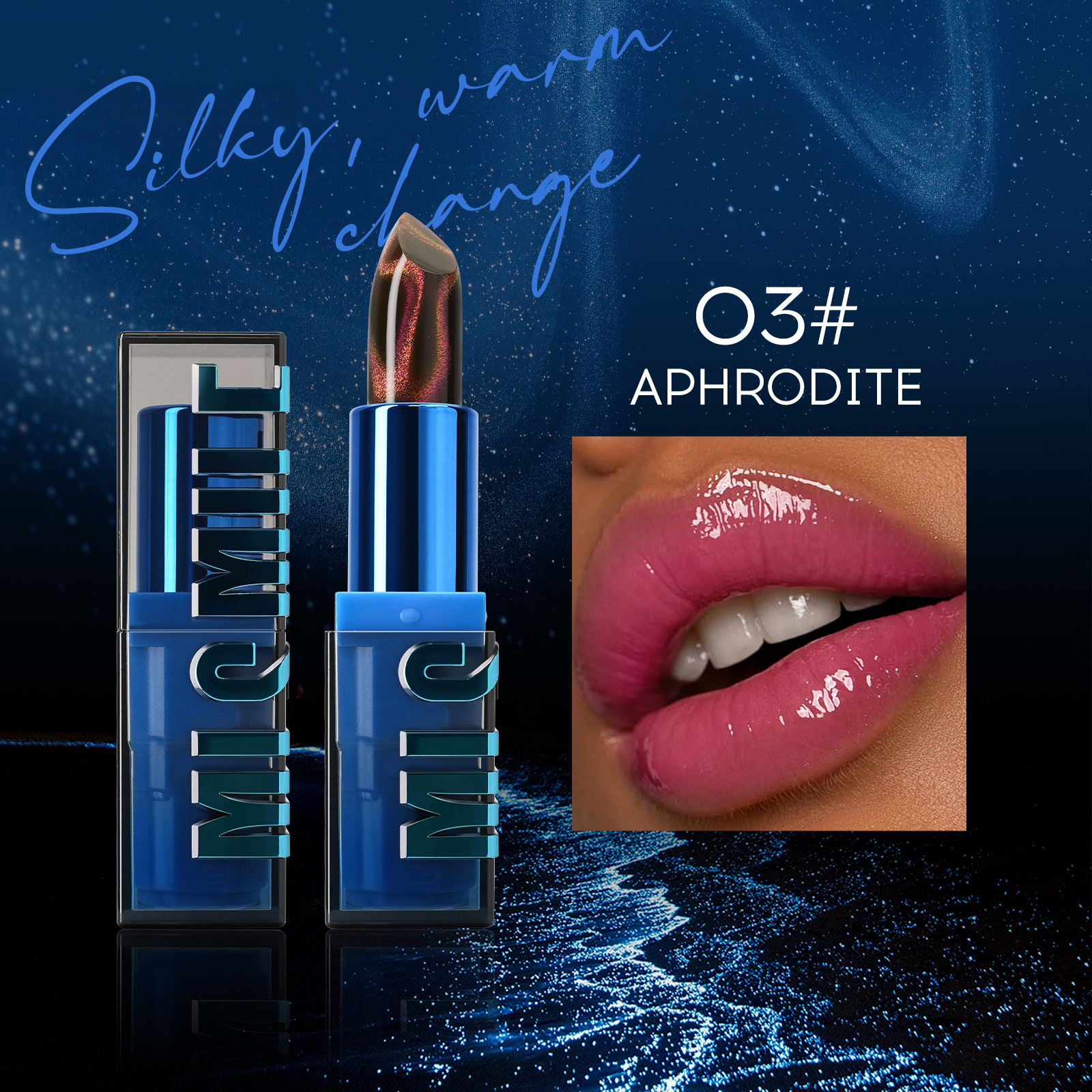 Imported cat's eye temperature-changing moisturizing lipstick, fashionable, waterproof and long-lasting glitter powder stick Specification image