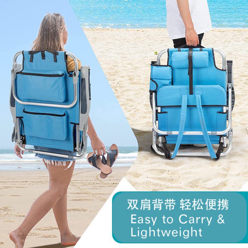 Cross-border outdoor camping special folding portable beach chair, multi-position lounge chair, dual-purpose for sitting and lying down, with ice pack details Picture