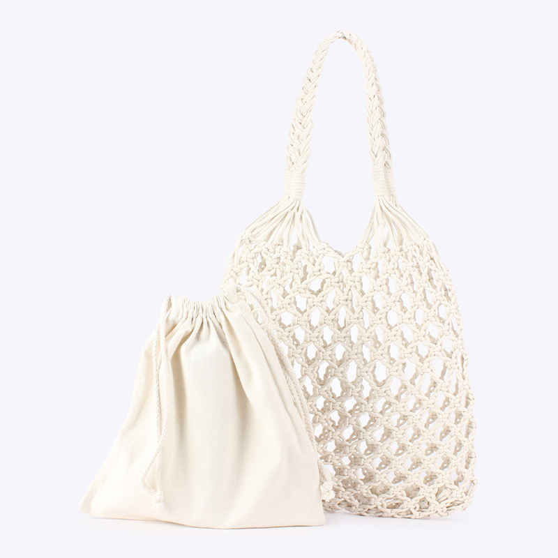 Korean InS-style hollowed-out net bag, summer laid-back vacation style fishing net bag, cotton thread woven bag, beach bag, single-shoulder bag. Box size: 57*45*58, 90 pieces