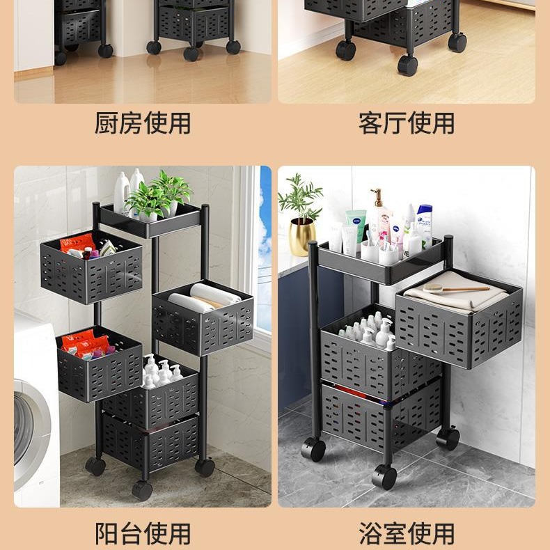Kitchen rotating multi-functional storage rack, floor-standing multi-layer household snack trolley, fruit and vegetable basket storage rack details Picture
