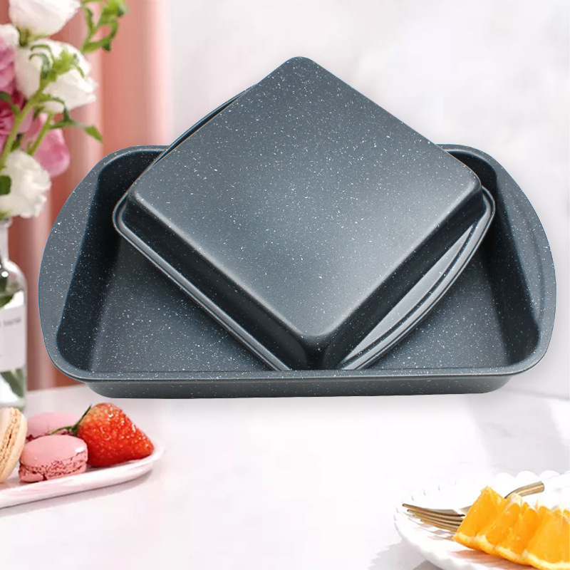 Marble with dots, round ears, square plate, large cake mold, non-stick carbon steel baking tray, kitchen baking utensils, square baking tray