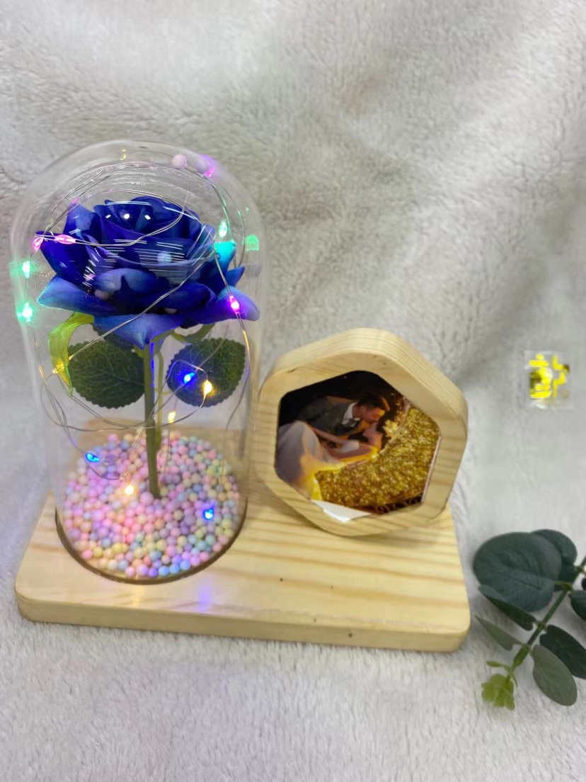 1朵玫瑰花绒布花相框家居装饰相框摆件工艺品