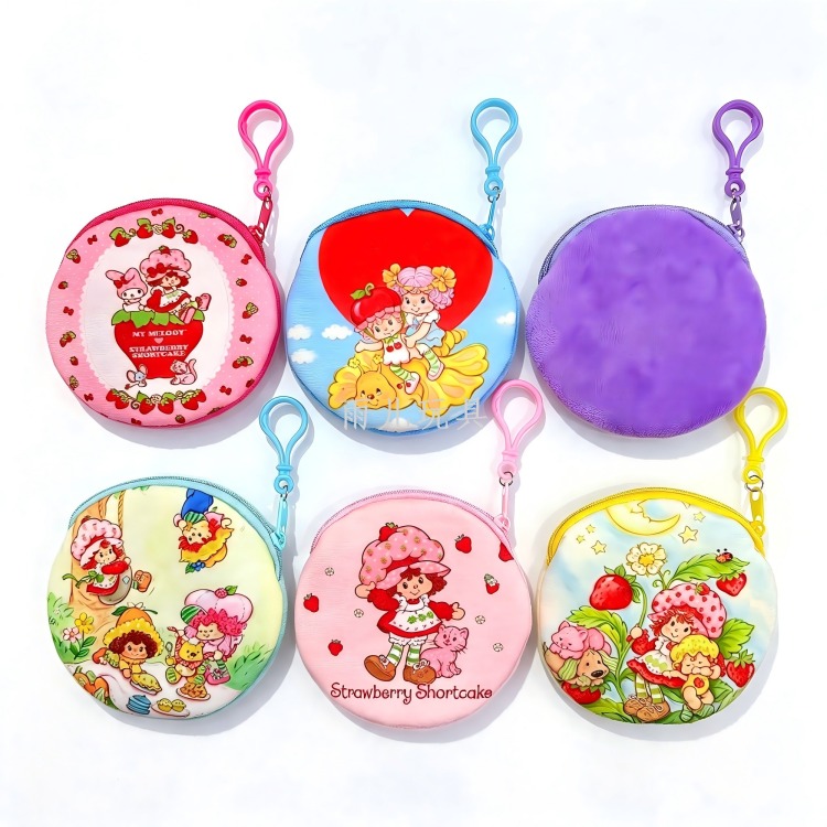 Cute strawberry girl cartoon round coin purse, zipper hook, headphones, data cable, storage bag, pendant, small gift Application Scenario