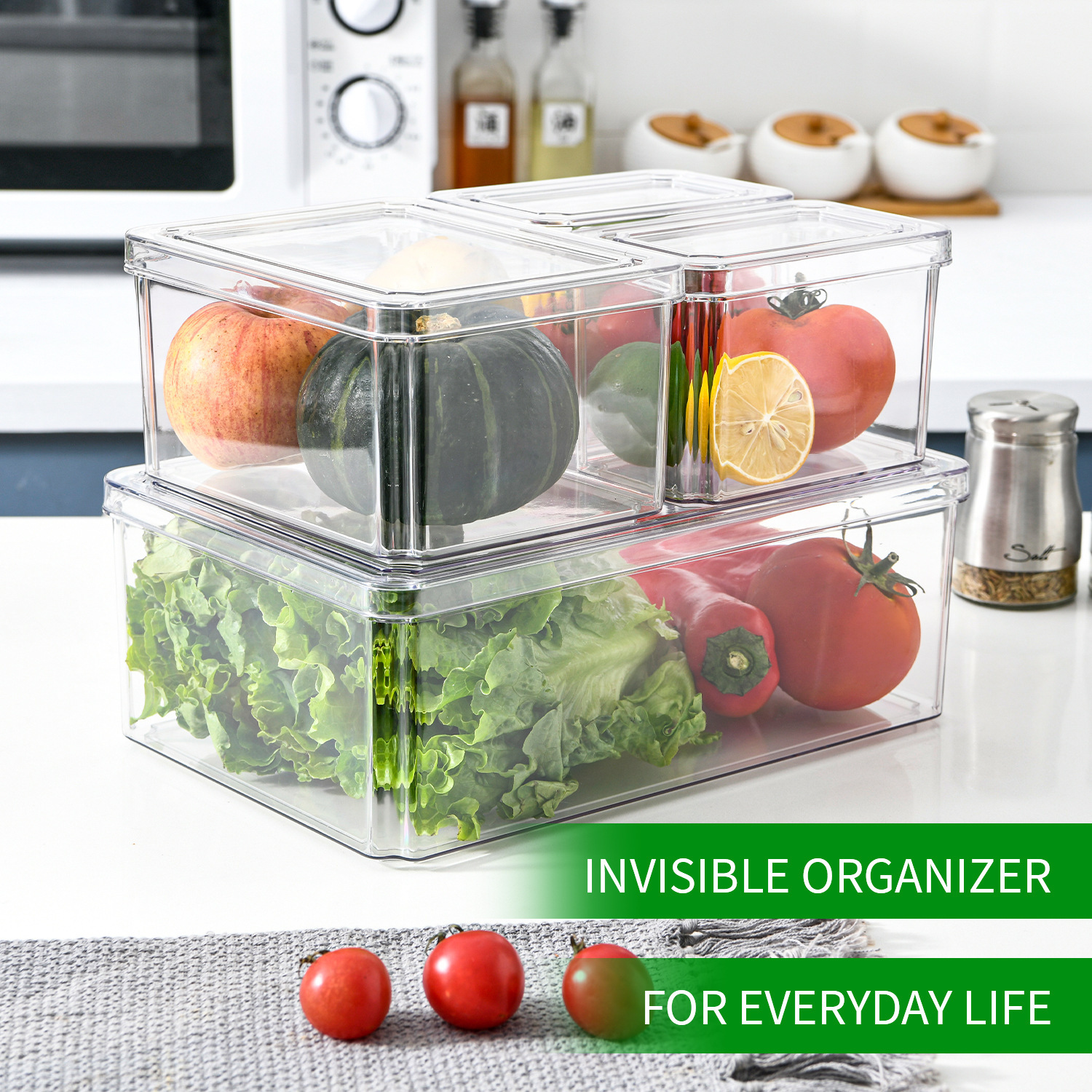 Refrigerator storage box, PET plastic transparent seven-piece set, freezer draining and fresh-keeping box, household refrigerator storage Specification image