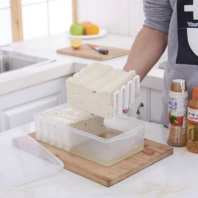 Transparent plastic PP tofu preservation box, draining basket, kitchen vegetable storage, household refrigerator refrigeration storage box