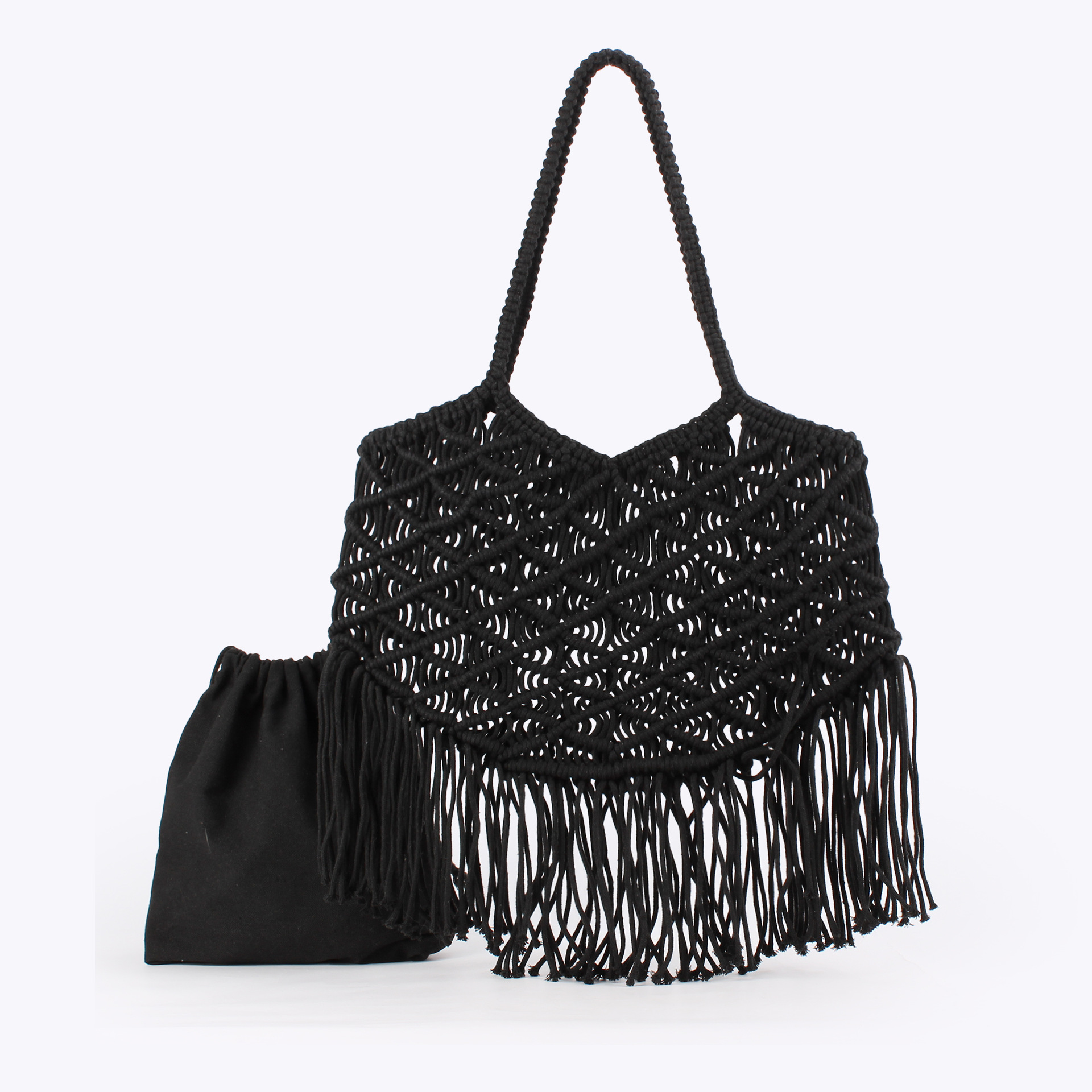 New cotton rope tassel Bohemian-style hand-woven bag, a versatile women's bag for beach vacation and daily casual wear full image
