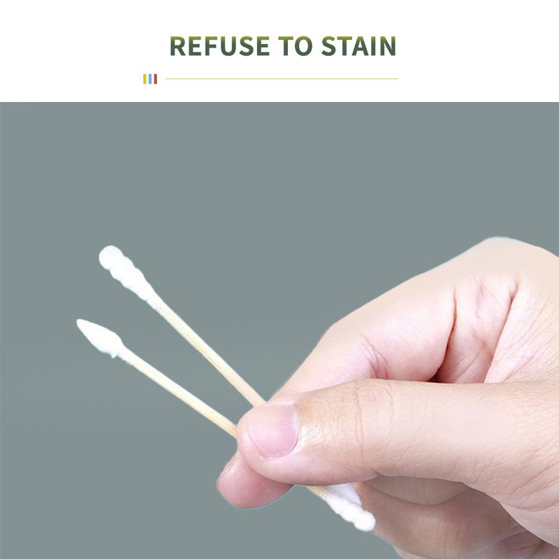 跨境竹木棒双头多功能棉签一次性卫生棉棒掏耳勺化妆卸妆美妆棉签产品图