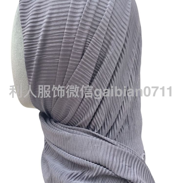 跨境新款透气柔软纯色压皱亮闪褶皱披肩女包头巾围巾美国热销