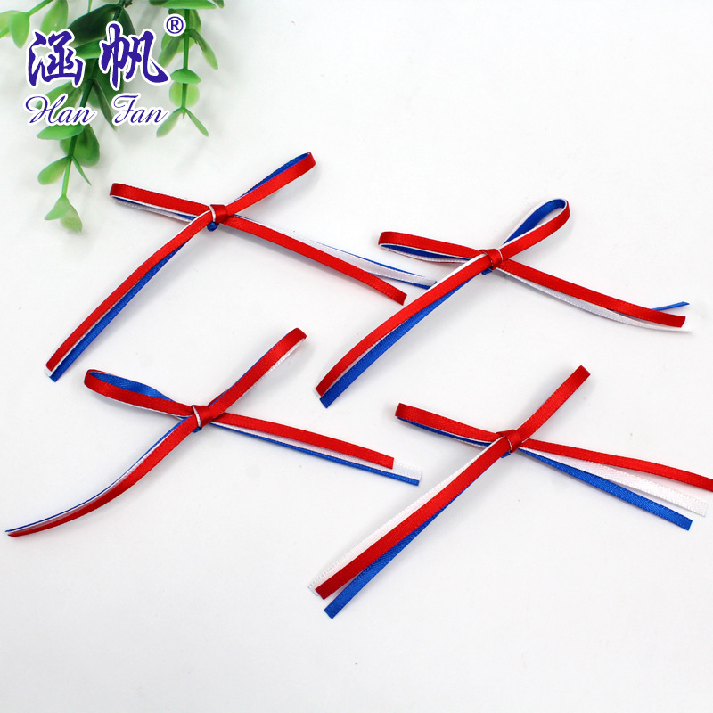 1 minute 0.3CM polyester ribbon red, white and blue hand-tied bow gift clothing gift box packaging decoration factory direct sales Specification image