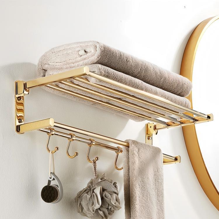 全铜毛巾架套装金色轻奢风壁挂卫生间折叠浴巾架浴室置物架挂件