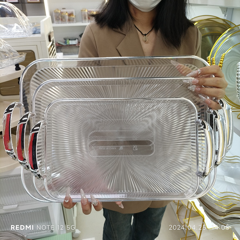 Three-piece set of plastic PET square, round and oval household and commercial pallets for cross-border direct supply of fruit platters Application Scenario
