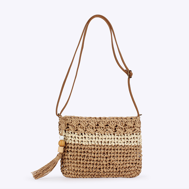 One-piece delivery of new retro bags, hand-woven bags, color-block flowing rosewood, Zhuhai border vacation, crossbody paper rope woven bags full image