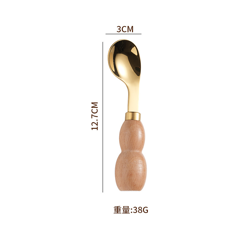 Wooden handle spoons, 316 stainless steel children's spoons, baby self-feeding spoons, baby complementary food curved spoon and fork tableware Item Picture