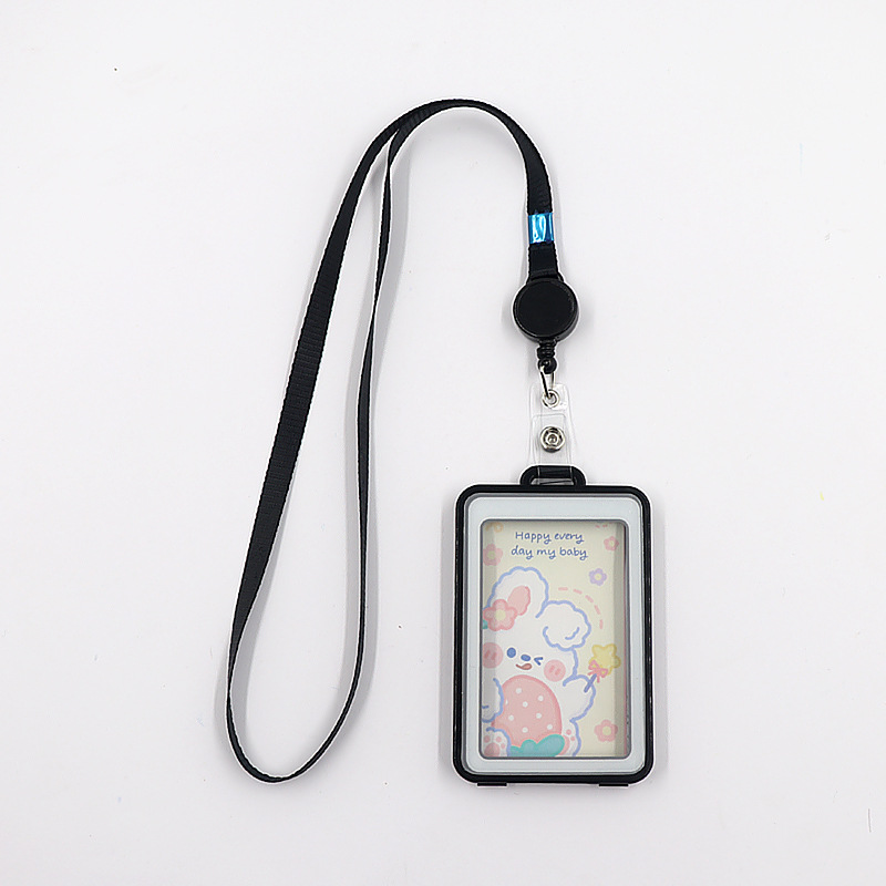 Campus student card holder easy-pull buckle, 0.5cm thickened card, electronic card, ID card, bus card, access control card holder, lanyard details Picture