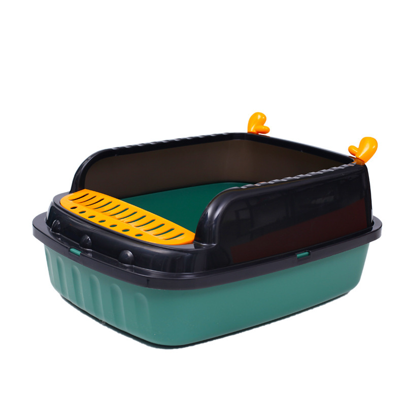 Cross-border cat litter box, extra-large anti-splash cat toilet, semi-enclosed high fence, detachable antler cat litter box Item Picture