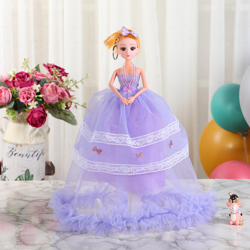 45cm wedding dress Barbie doll double-layer lace simulation eye doll keychain girl gift mixed color wholesale in stock details Picture