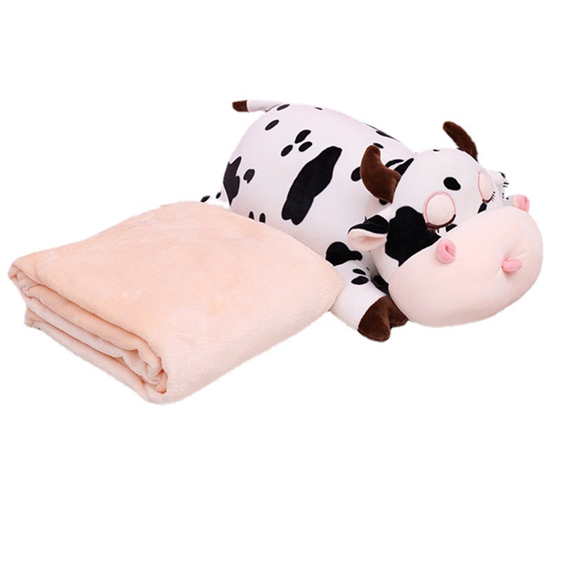 Cow plush toy cartoon animal throw pillow quilt, two-in-one multi-functional throw pillow quilt, midday rest home throw pillow wholesale air conditioner quilt Specification image