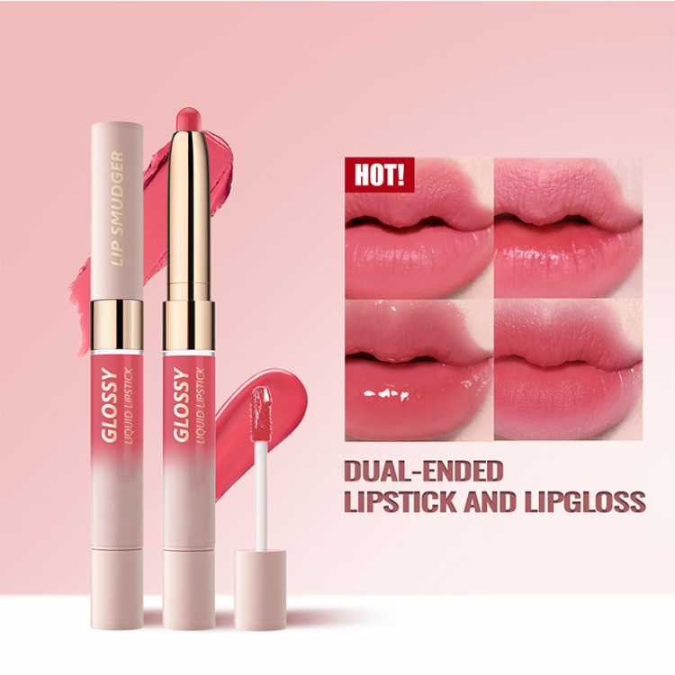 Double-headed lipstick lip gloss, matte lip gloss, long-lasting color, vegan, high-color, moisturizing liquid lip gloss Item Picture