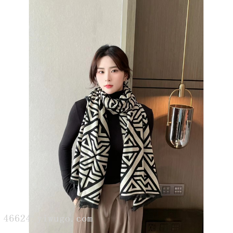 New cross-border scarf wholesale, e-commerce live streaming, supply chain, fashionable jacquard, geometric jacquard Specification image