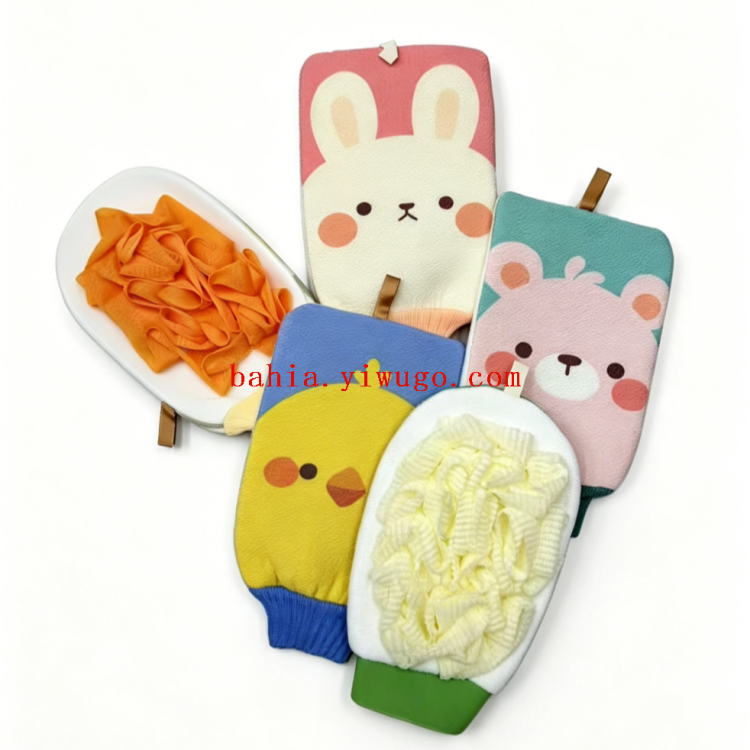 Cute cartoon double-sided bath scrubbing gloves, a home painless mud scrubbing and back scrubbing wonder Specification image