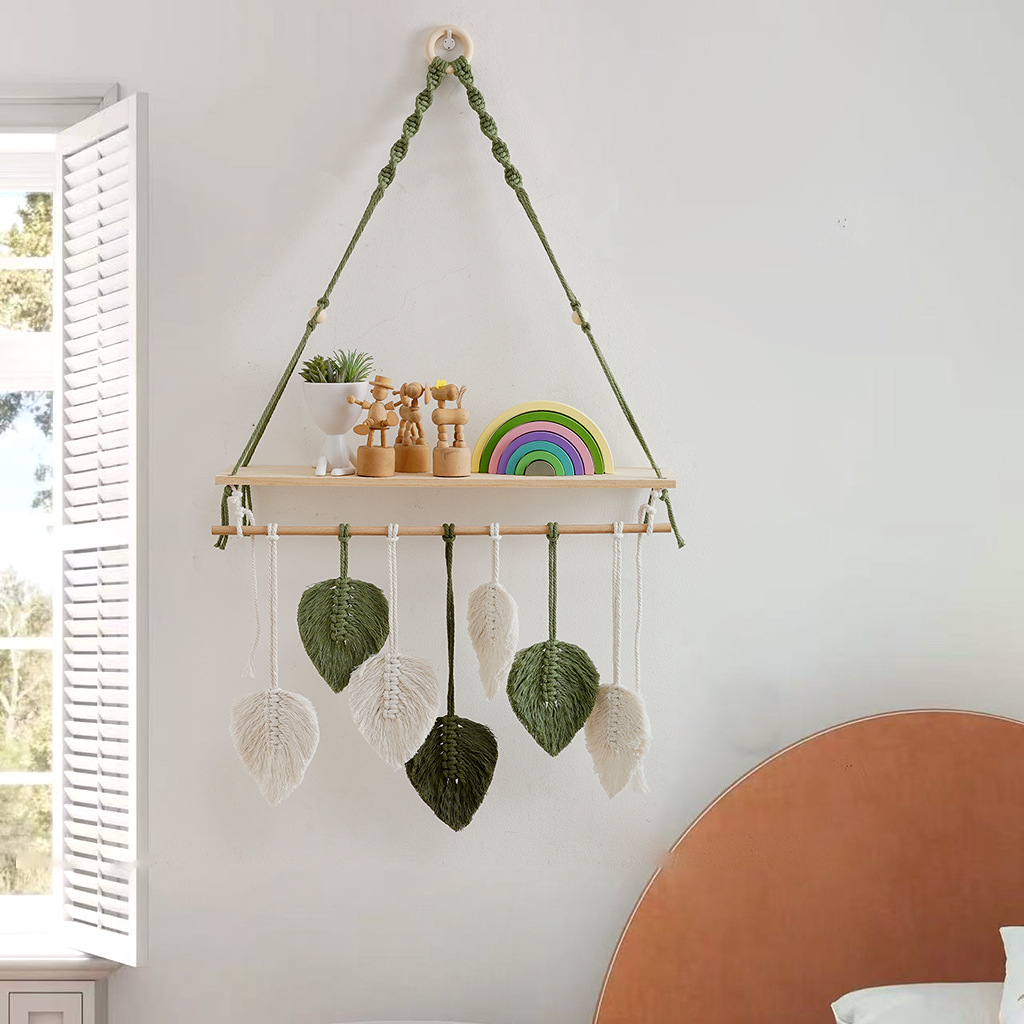 New Northern European-style home wall decoration, hand-woven tapestries, storage racks, simple tassel leaves, children's room wall hangings